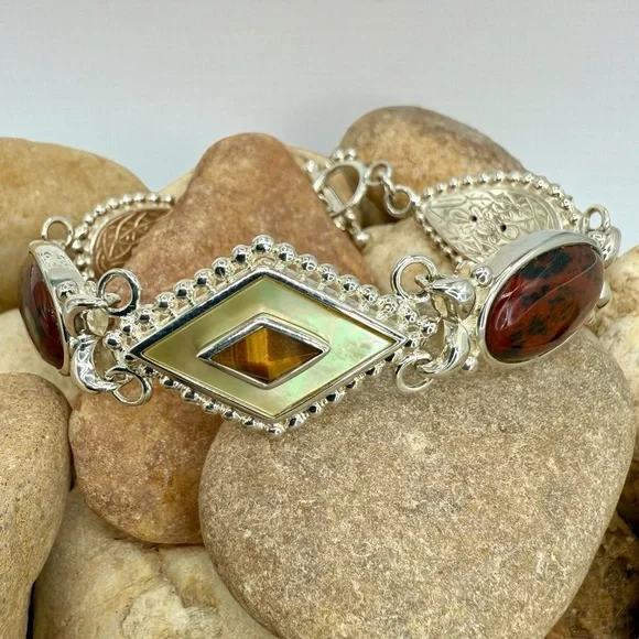 Whitney Kelly Sterling Silver Multi-Stone Beaded Frame Toggle Bracelet 7.5” - Picture 12 of 17